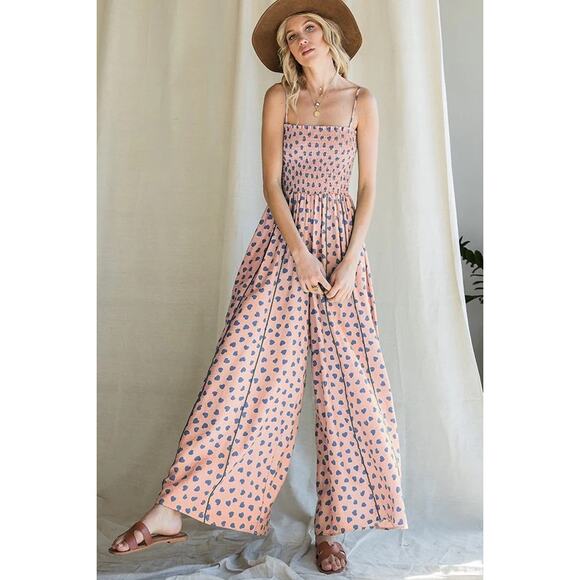 Bucket listPolka Heart Pink Smocking Bodice Jumpsuit - Picture 2 of 8
